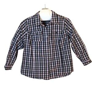 CJ Banks Black & White Plaid Button-Down Long Sleeve Shirt 2X